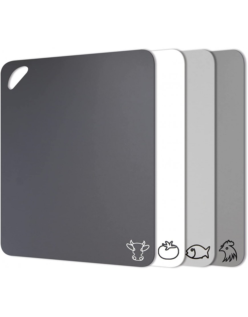 Fotouzy Plastic Cutting Board Flexible Mats With Food Icons Set of 4 BPA-Free Non-Porous Upgrade 100% Anti-skid back and Dishwasher Safe Modern Neutral Colors