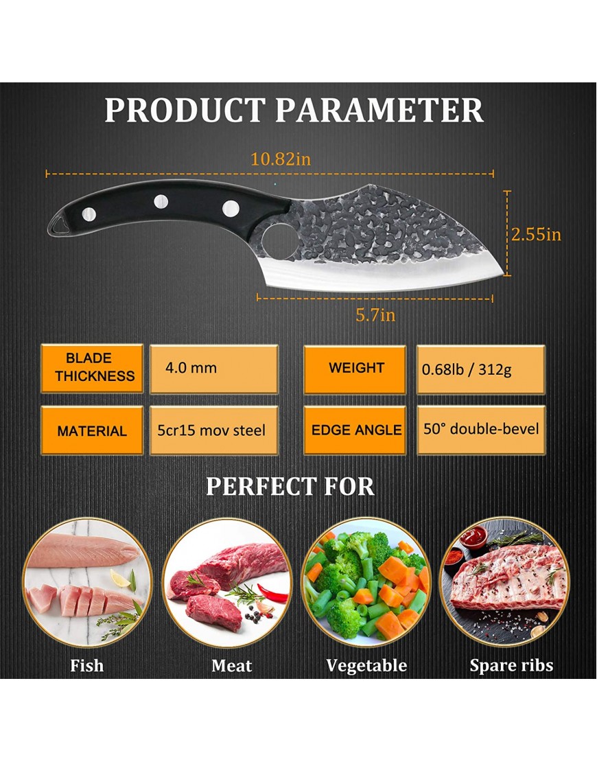 Hand Forged Chef Knife for Meat Cutting Boning Knife with Sheath & Sharpener Kitchen Knife Meat Cleaver Viking Knife Butcher Knives Fishing Fillet Knife for Deboning Camping BBQ