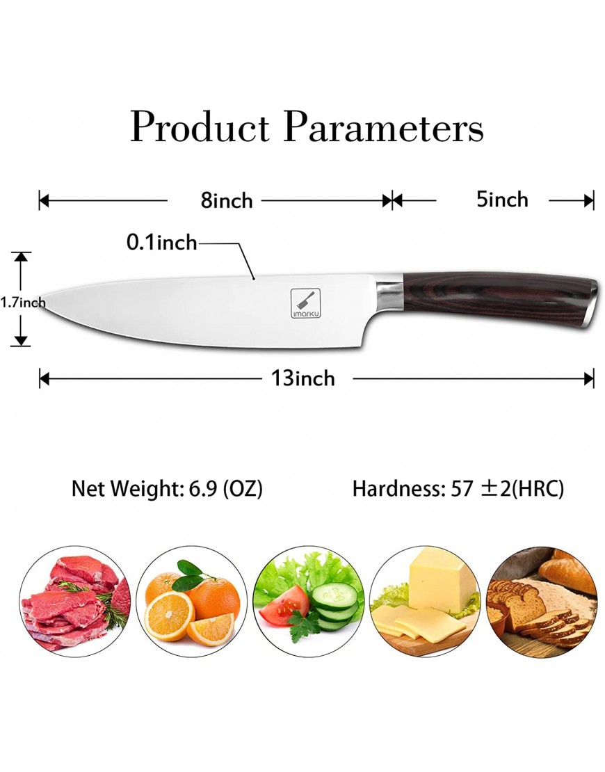 imarku Japanese Chef Knife Pro Kitchen Knife 8 Inch Chef's Knives High Carbon German Stainless Steel Sharp Paring Knife with Ergonomic Handle