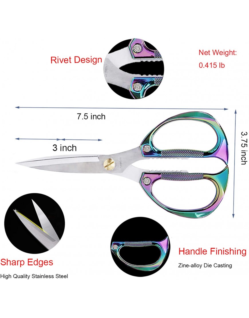 KISTARCH Heavy Duty Kitchen Scissors 7.5inches Stainless Steel Multi-Function Kitchen Shears with Zinc Alloy Handle Kitchen Tools for Chichen Meat Herbs Vegetable BBQ