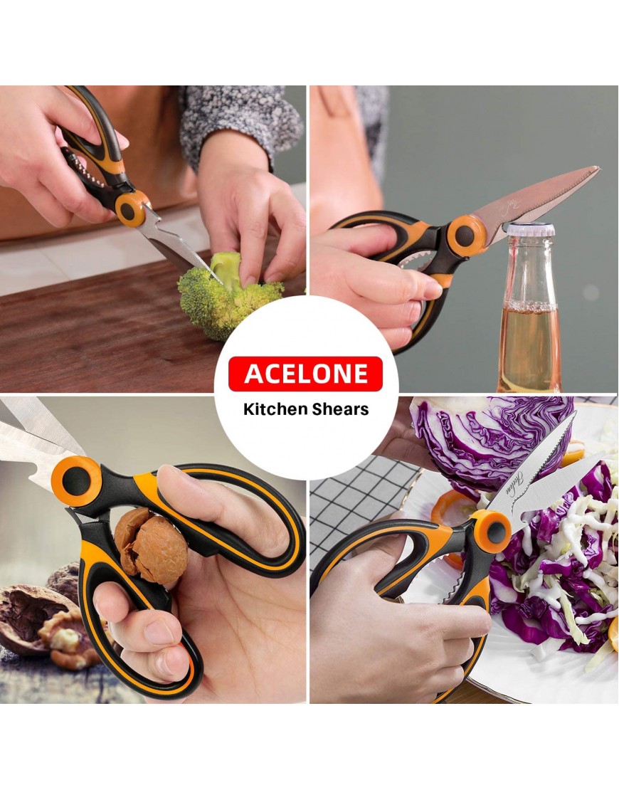 Kitchen Shears Acelone Premium Heavy Duty Shears Ultra Sharp Stainless Steel Multi-function Kitchen Scissors for Chicken Poultry Fish Meat Vegetables Herbs BBQ… Orange black