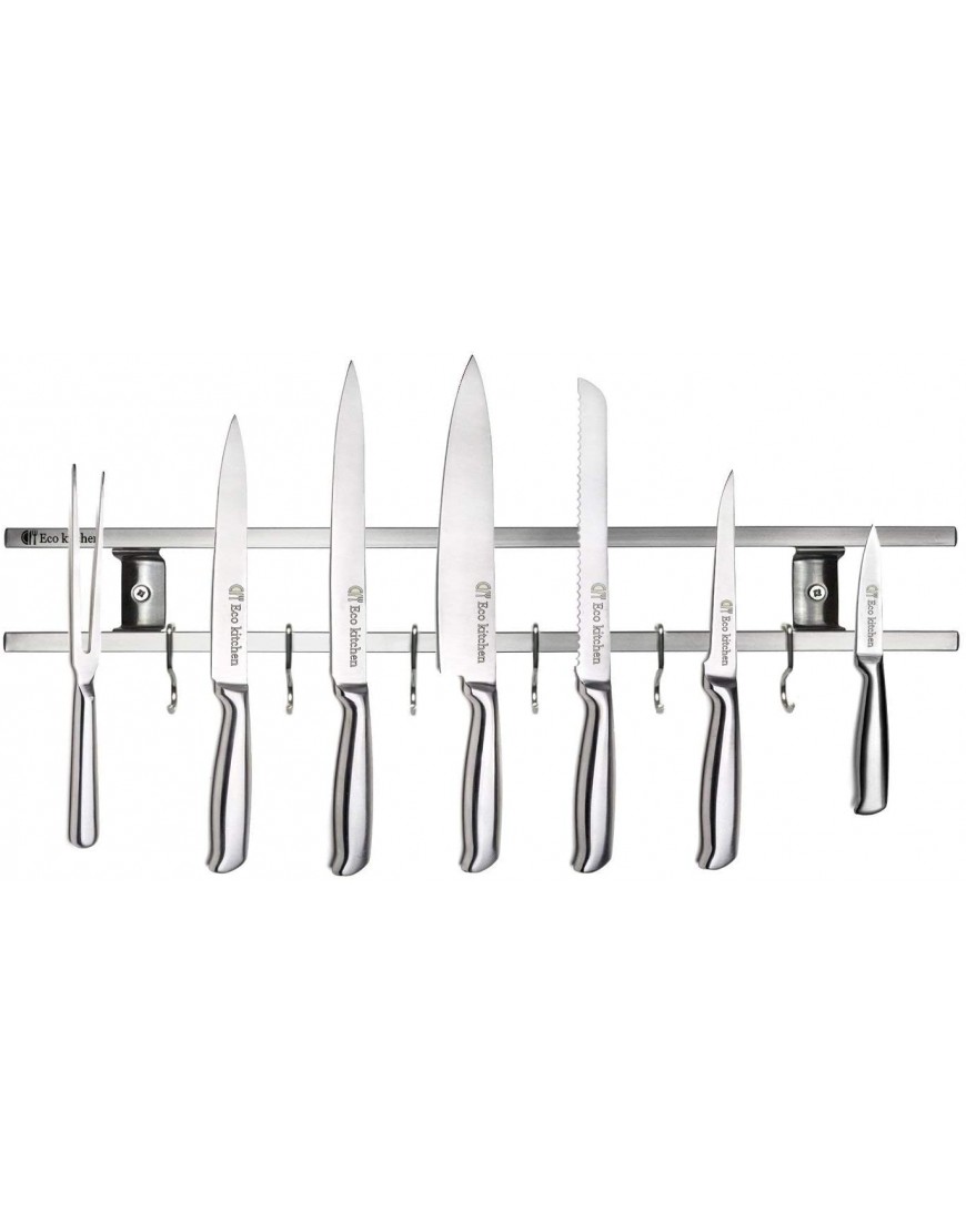 Magnetic Knife Holder for Wall Metal Knife Magnetic Strip 18 Inch Stainless Steel Knife Magnet Bar Rack With Hooks Kitchen Utensil Holder and Knife Storage Holder