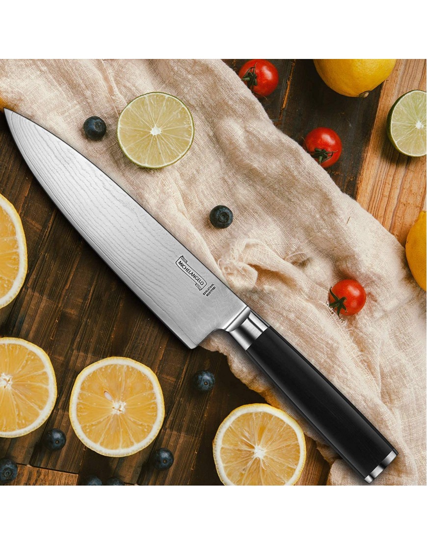 MICHELANGELO Professional Chef Knife 8 Inch Pro German High Carbon Stainless Steel Knife with Ergonomic Handle Japanese Knife Chef Knife for Kitchen 8 Inch Etched Damascus Pattern