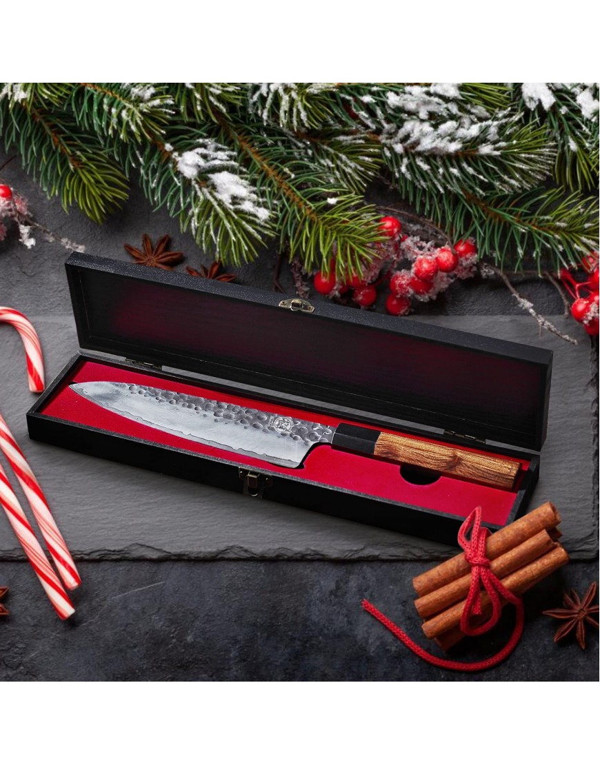 MITSUMOTO SAKARI 8 inch Japanese Gyuto Chef Knife Professional Hand Forged Kitchen Chef Knife 3 Layers 9CR18MOV High Carbon Meat Sushi Knife Rosewood Handle & Gift Box