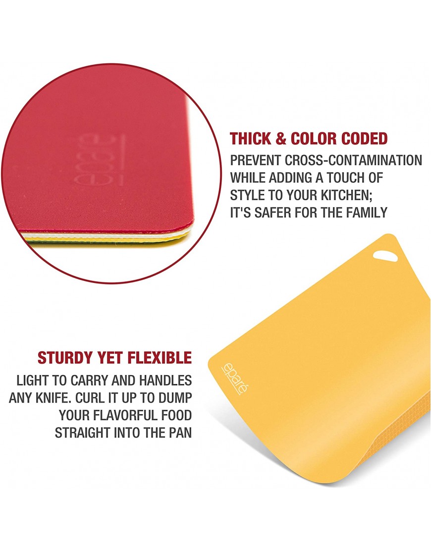 Plastic Cutting Board Mat Set – Large Flexible Chopping Boards – Non Slip Kitchen Mats Dishwasher Safe Foldable by Eparé