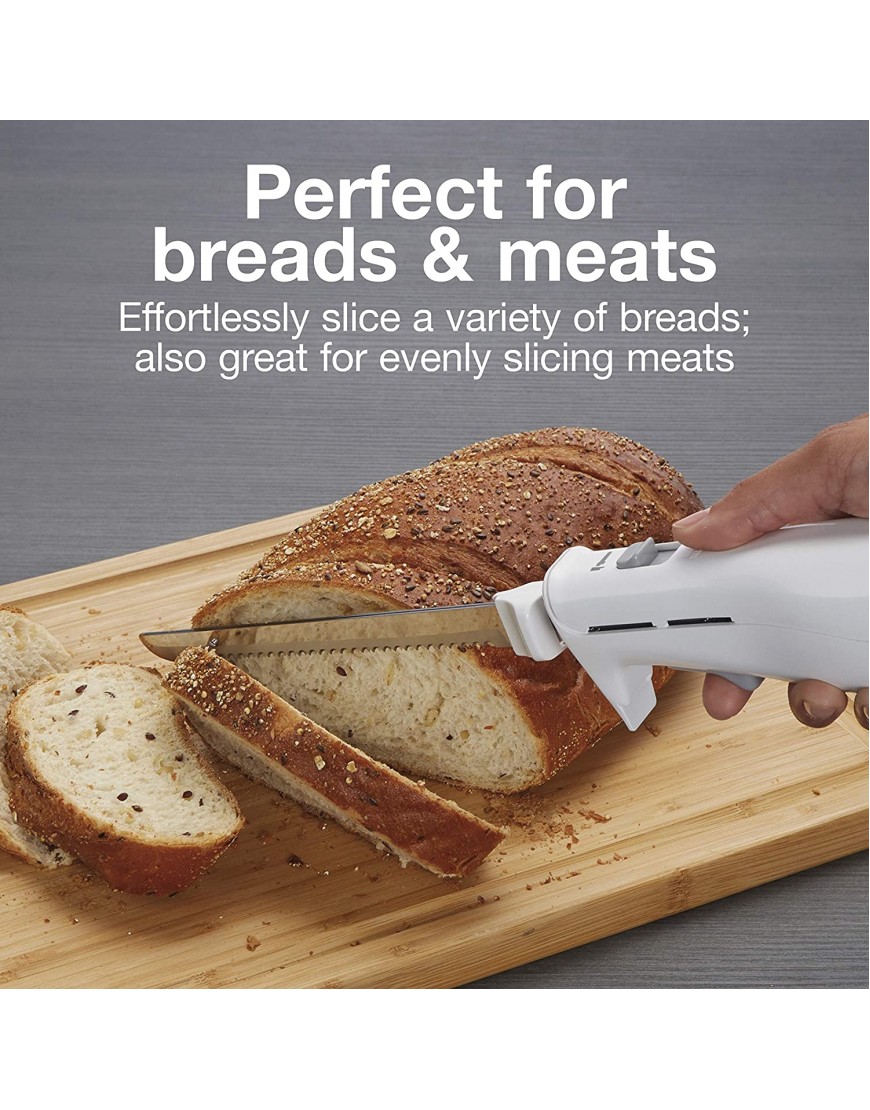 Proctor Silex Easy Slice Electric Knife for Carving Meats Poultry Bread Crafting Foam and More Lightweight with Contoured Grip White