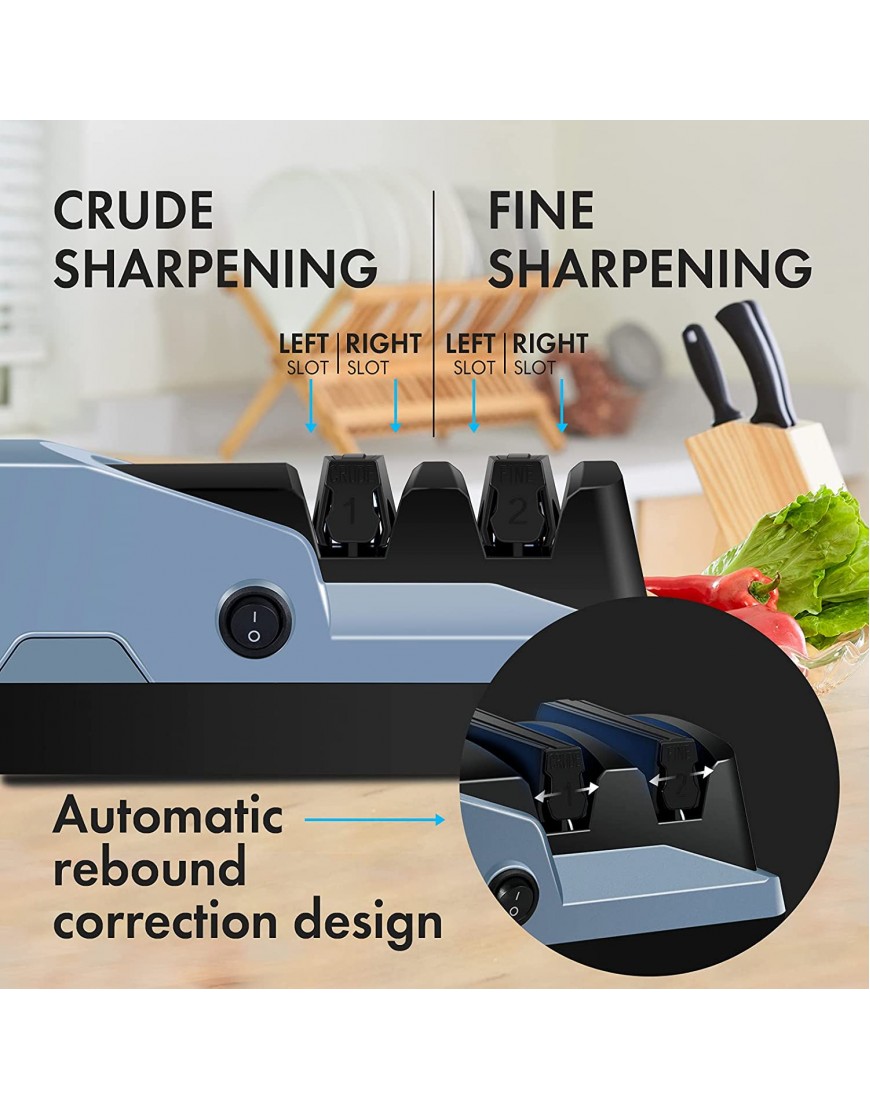 Professional Electric Knife Sharpener with Emery Wheel and 15-Degree Bevel Restore Repair Polish Blades for Straight Knives Rechargeable Electric Blade Sharpeners 2-Stage Blue.