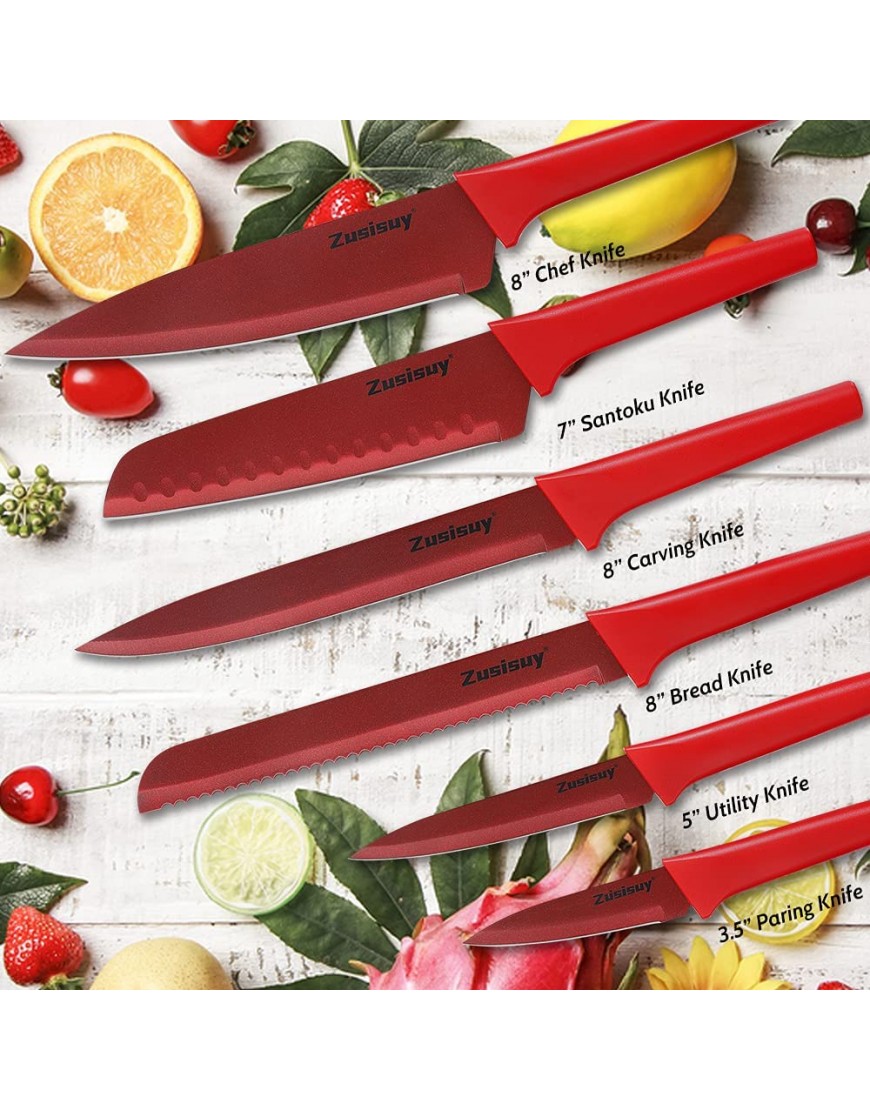 Red Professional Kitchen Knife Chef Set Kitchen Knife Set Stainless Steel Kitchen Knife Set Dishwasher Safe with Sheathes