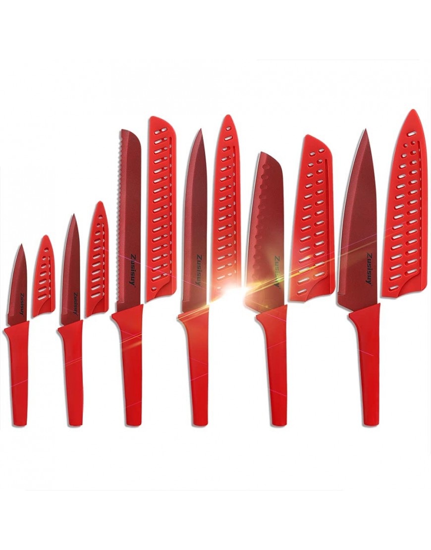 Red Professional Kitchen Knife Chef Set Kitchen Knife Set Stainless Steel Kitchen Knife Set Dishwasher Safe with Sheathes