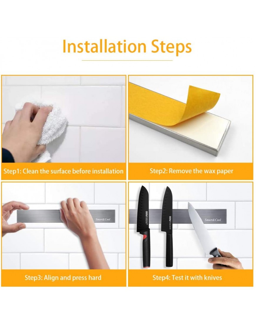 SMART&COOL Self-adhesive Magnetic Knife Holder Magnetic Knife Strip for Wall Mounting no Drilling Stainless Steel-11.69 in