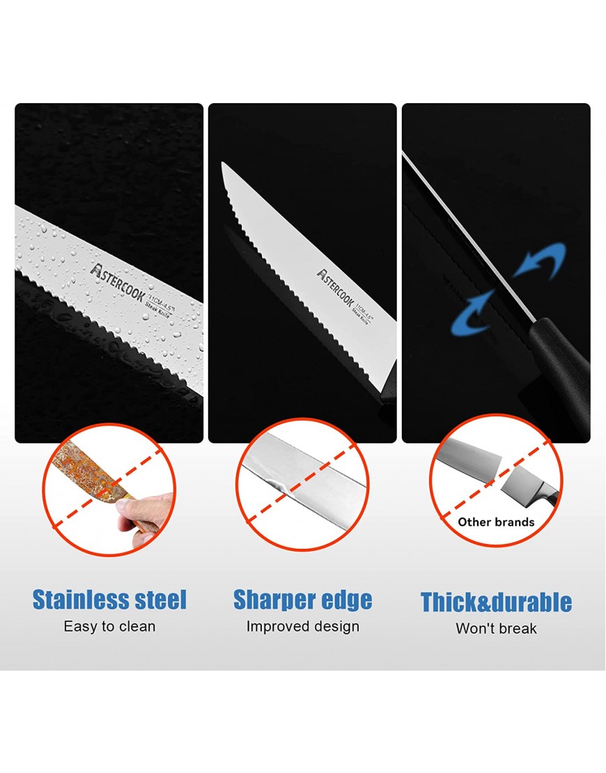 Steak Knives Steak Knife Set of 6 with Sheath Astercook Dishwasher Safe High Carbon Stainless Steel Steak Knife with Cover Black