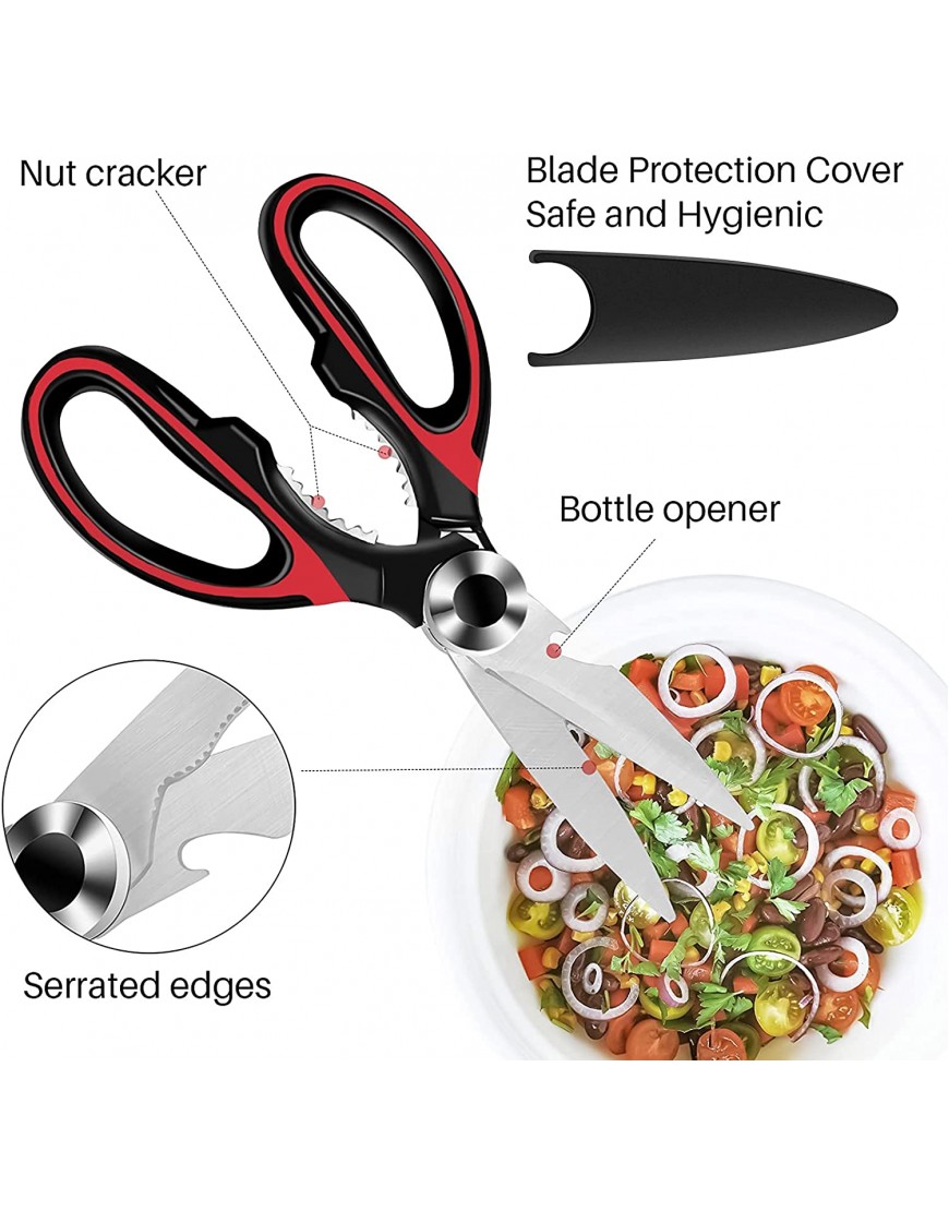Urbanstrive Heavy Duty Kitchen Shears with Protective Sheath Kitchen Meat Scissors Dishwasher Safe Cooking Scissors Food Scissors for Chicken Poultry Fish Herbs Black+Red