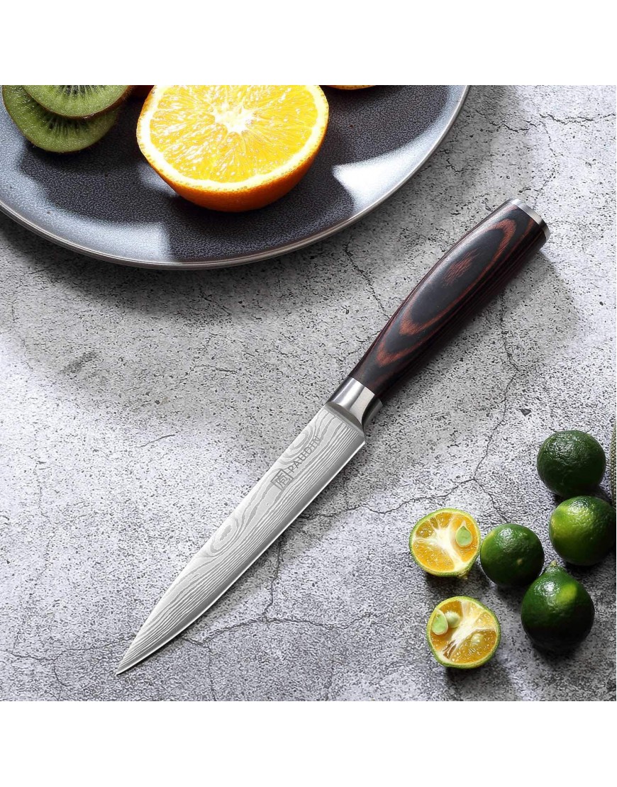 Utility Knife PAUDIN 5 inch Chef Knife German High Carbon Stainless Steel Knife Fruit and Vegetable Cutting Chopping Carving Knives Ergonomic Handle with Gifted Box