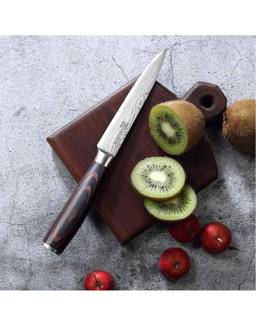 Utility Knife PAUDIN 5 inch Chef Knife German High Carbon Stainless Steel Knife Fruit and Vegetable Cutting Chopping Carving Knives Ergonomic Handle with Gifted Box
