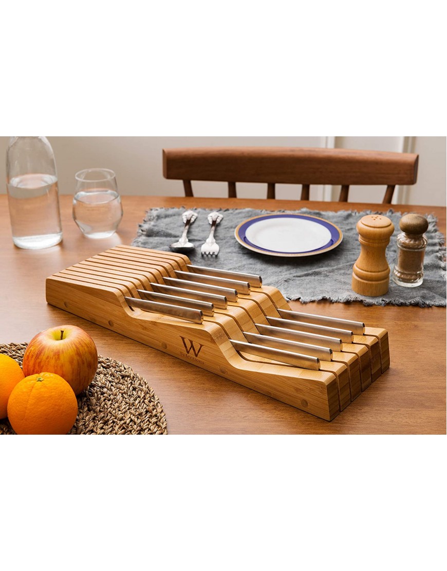 W Selections Bamboo Knife Drawer Organizer Block Kitchen Storage Holder for Knives Organization Saves Counter Drawer Space for Home Cooking Chef Organic Moso Bamboo Tray of Premium Quality