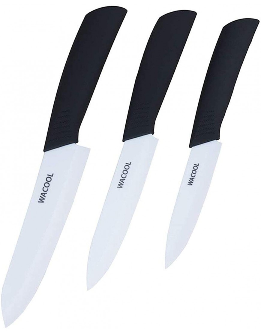 WACOOL Ceramic Knife Set 3-Piece Includes 6-inch Chef's Knife 5-inch Utility Knife and 4-inch Fruit Paring Knife with 3 Knife Sheaths for Each Blade Black Hand