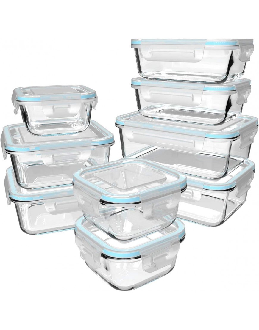 18 Piece Glass Food Storage Containers with Lids Glass Meal Prep Containers Glass Containers for Food Storage with Lids BPA Free & Leak Proof 9 lids & 9 Containers