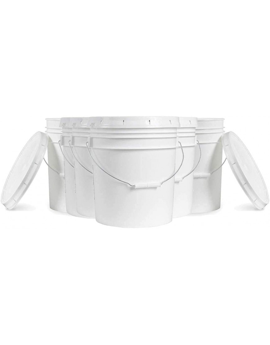 5 Gallon White Bucket & Lid Set of 6 Durable 90 Mil All Purpose Pail Food Grade Contains No BPA Plastic 5 Gal. w Lids 6pk