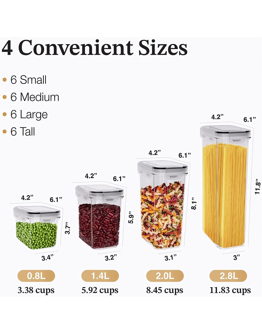 Airtight Food Storage Containers Set with Lids 24 Pack for Kitchen and Pantry Organization BPA Free Kitchen Canisters for Cereal Rice Flour & Oats Free Marker and 24 Labels