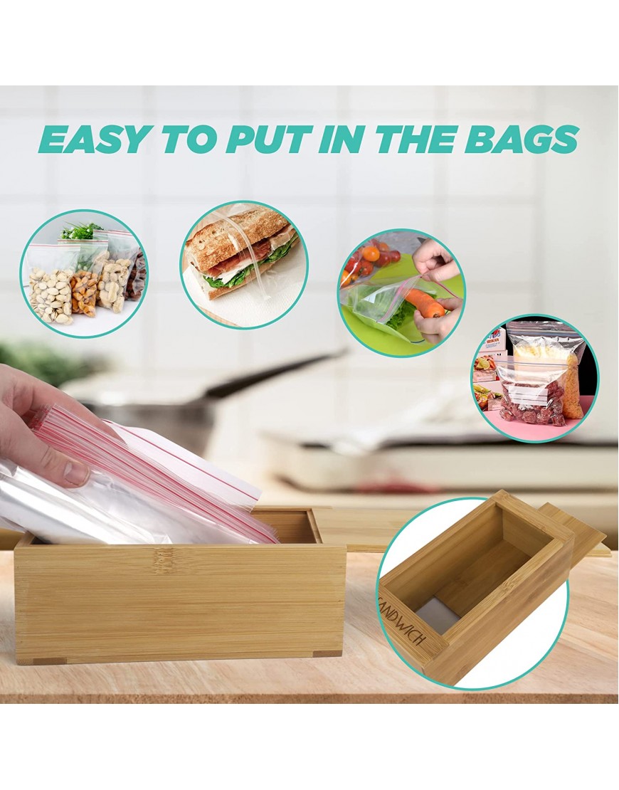 Bamboo Ziplock Bag Storage Organizer and Dispenser for Kitchen Drawer With Removable Back By Slimry Design Suitable for Gallon Quart Sandwich & Snack Variety Size Bag