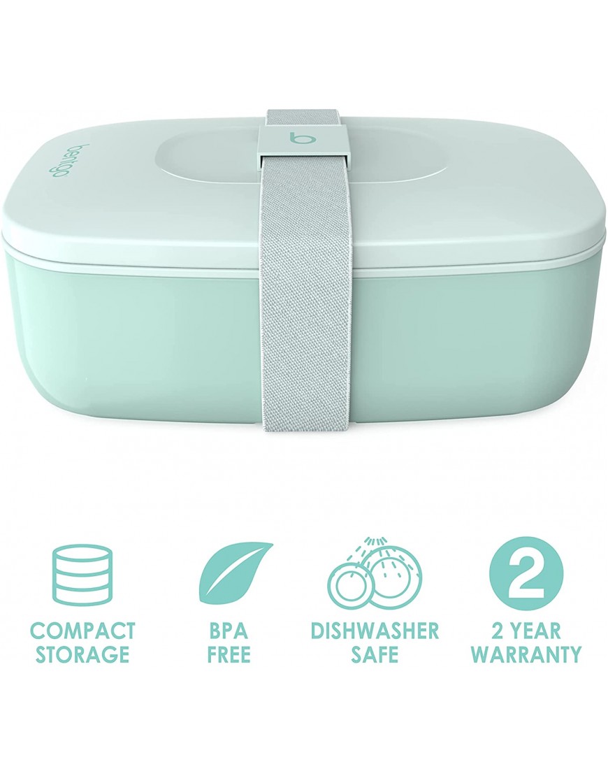 Bentgo Classic All-in-One Stackable Bento Lunch Box Container Modern Bento-Style Design Includes 2 Stackable Containers Built-in Plastic Utensil Set and Nylon Sealing Strap Coastal Aqua