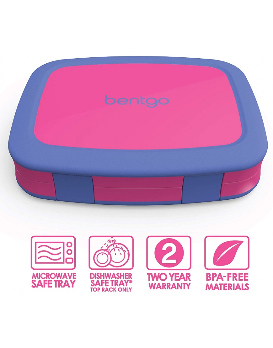 Bentgo® Kids Brights – Leak-Proof 5-Compartment Bento-Style Kids Lunch Box – Ideal Portion Sizes for Ages 3 to 7 – BPA-Free Dishwasher Safe Food-Safe Materials Fuchsia