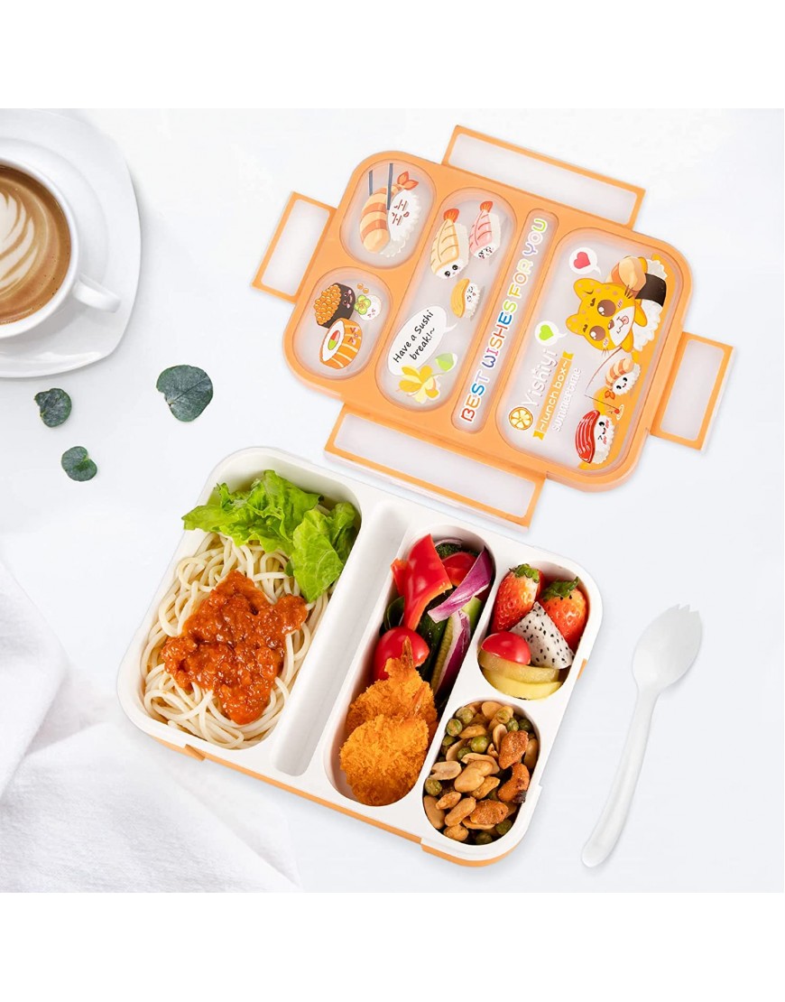 Bento Box Lunch Boxes for Kids Girls Boys Toddlers Durable Leak-proof Bento Boxes BPA-Free with 5 Cup Separate compartments & Fork Snack Container Box orange