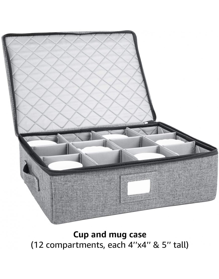 China Storage Set Hard Shell and Stackable for Dinnerware Storage and Transport Protects Dishes Cups and Mugs Felt Plate Dividers Included Grey 5 Piece Set