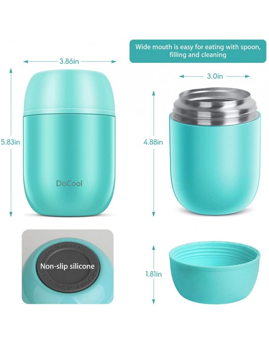 DaCool Insulated Lunch Container Hot Food Jar 16 oz Stainless Steel Vacuum Bento Lunch Box for Kids Adult with Spoon Leak Proof Hot Cold Food for School Office Picnic Travel Outdoors Cyan Blue
