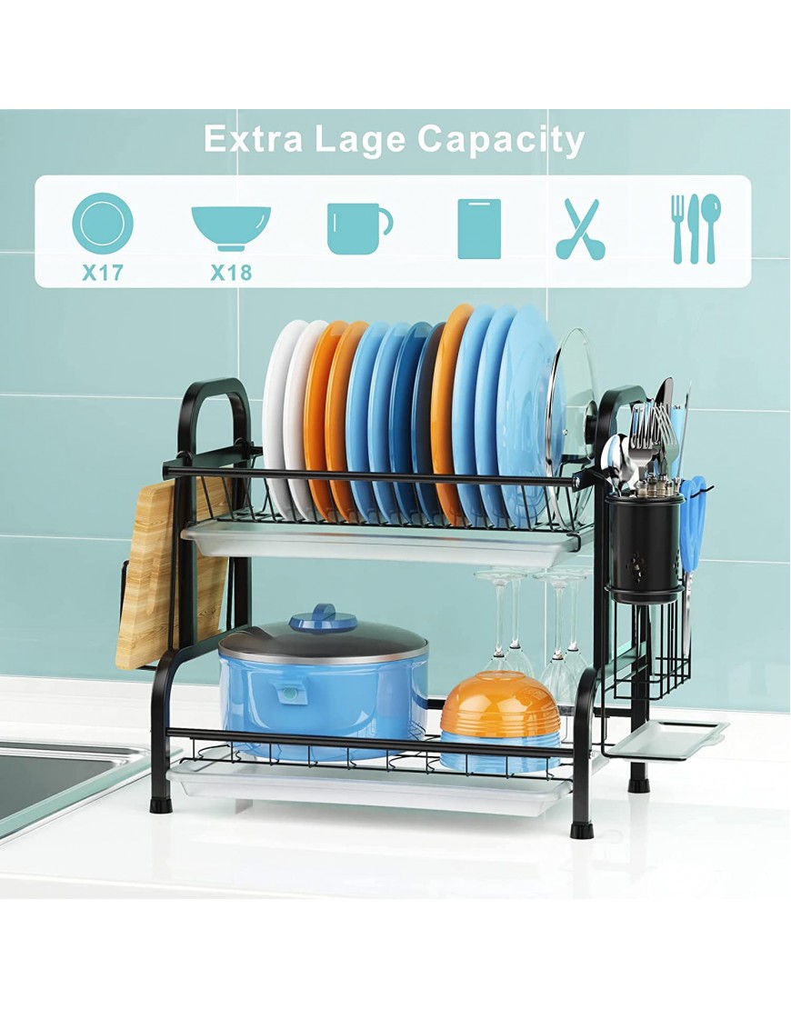 Dish Drying Rack iSPECLE 304 Stainless Steel 2-Tier Dish Rack with Utensil Holder Cutting Board Holder and Dish Drainer for Kitchen Counter