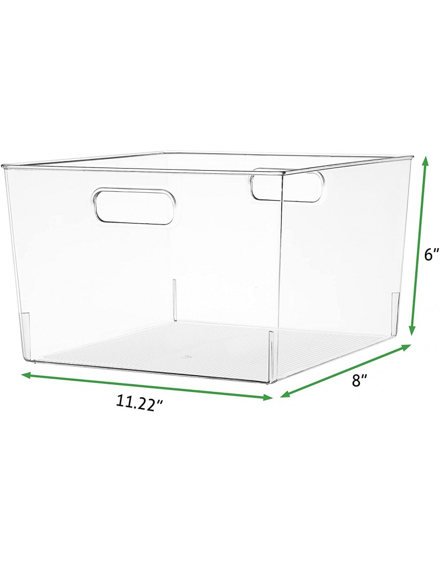 EAMAOTT Clear Plastic Storage Organizer Container Bins with Cutout Handles Transparent Set of 4 BPA Free Cabinet Storage Bins for Kitchen Food Pantry Refrigerator Bathroom 11” x 8” x 6”