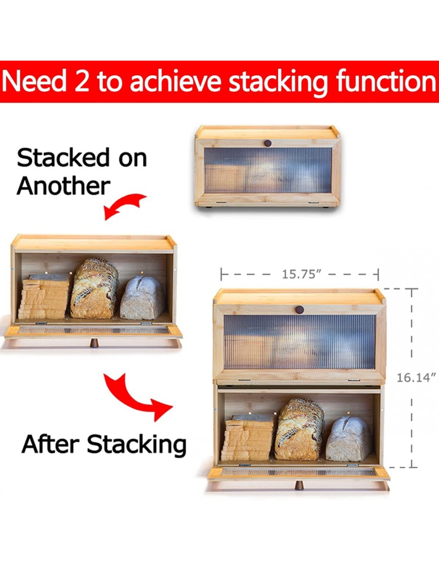 ETMI Bamboo Bread Box for Kitchen Counter-Large Capacity Bread Storage Container Farmhouse Bread Box with Window Bread Holder