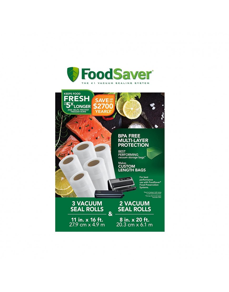 FoodSaver 8" and 11" Vacuum Seal Rolls Multipack Make Custom-Sized BPA-Free Vacuum Sealer Bags Multi-Pack Clear