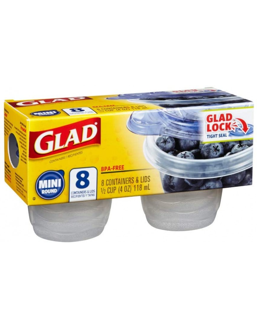GladWare Mini Food Storage Containers | Small Round Food Containers Mini Round Food Containers Hold up to 4 Ounces of Food | 4 oz Containers with Lids 8 Count Set