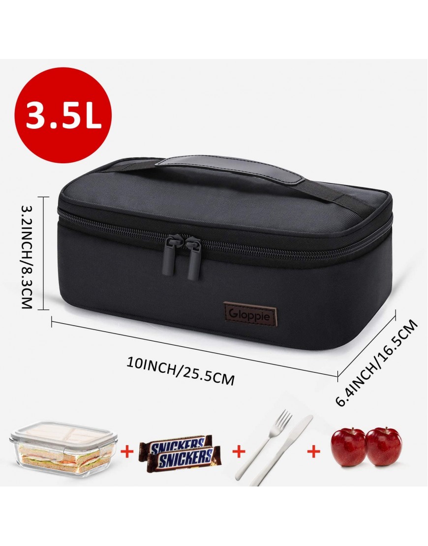 Gloppie Small Lunch Bag for Men Women Insulated Lunch Box Mini Lunchbox Thermal Lunch Boxes Adult Lunch Pail Petty Food Containers Portable Cooler Bags Reusable Snack Bag Loncheras Para Hombres Black