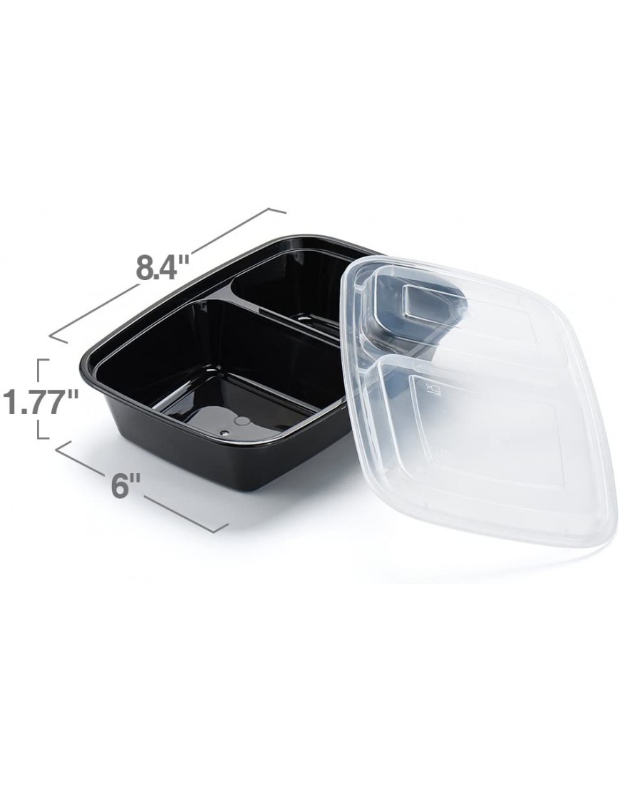 Glotoch 50 Pack 32 oz Meal Prep Container 2-Compartment To Go Containers Black Plastic Containers With Lids For Lunch-Microwave&Freezer&Dishwasher Safe Eco-Friendly BPA-Free Durable&Stackable