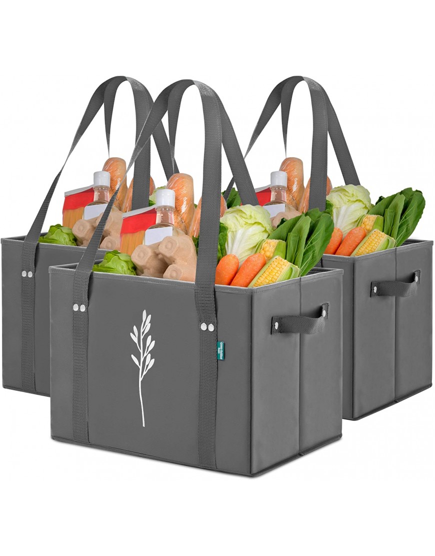 Green Bulldog Reusable Grocery Bags Heavy Duty Foldable Washable Canvas Tote Shopping Bags Box Bag w  Straps And Handles Set of 3 Gray