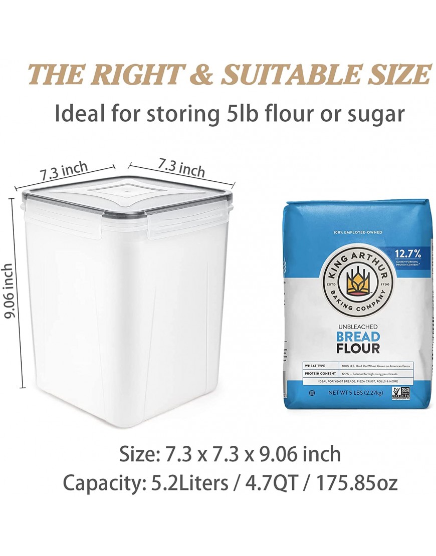 Large Food Storage Containers 5.2L 175oz Wildone 4 Piece Plastic Airtight Kitchen Pantry Storage Containers for Flour Sugar BPA Free Plastic Canisters with 20 Labels