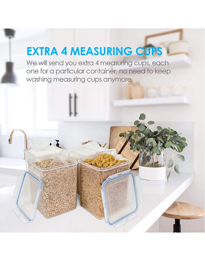 Large Food Storage Containers 5.2L 176oz Vtopmart 4 Pieces BPA Free Plastic Airtight Food Storage Canisters for Flour Sugar Baking Supplies with 4 Measuring Cups and 24 Labels Blue