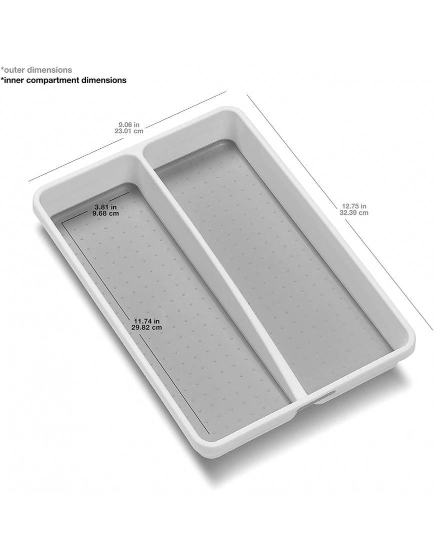 madesmart Classic Mini Utensil Tray White | CLASSIC COLLECTION | 2-Compartments | Kitchen Organizer | Non-slip Lining and Rubber Feet | BPA-Free