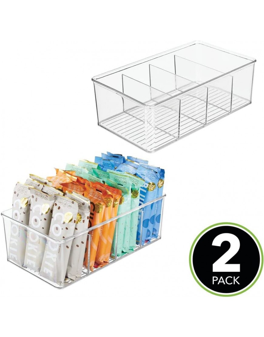mDesign Plastic Food Storage Organizer Bin Box Container 4 Compartment Holder for Packets Pouches Ideal for Kitchen Pantry Fridge Countertop Organization 2 Pack Clear