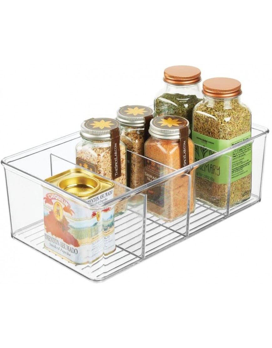 mDesign Plastic Food Storage Organizer Bin Box Container 4 Compartment Holder for Packets Pouches Ideal for Kitchen Pantry Fridge Countertop Organization 2 Pack Clear