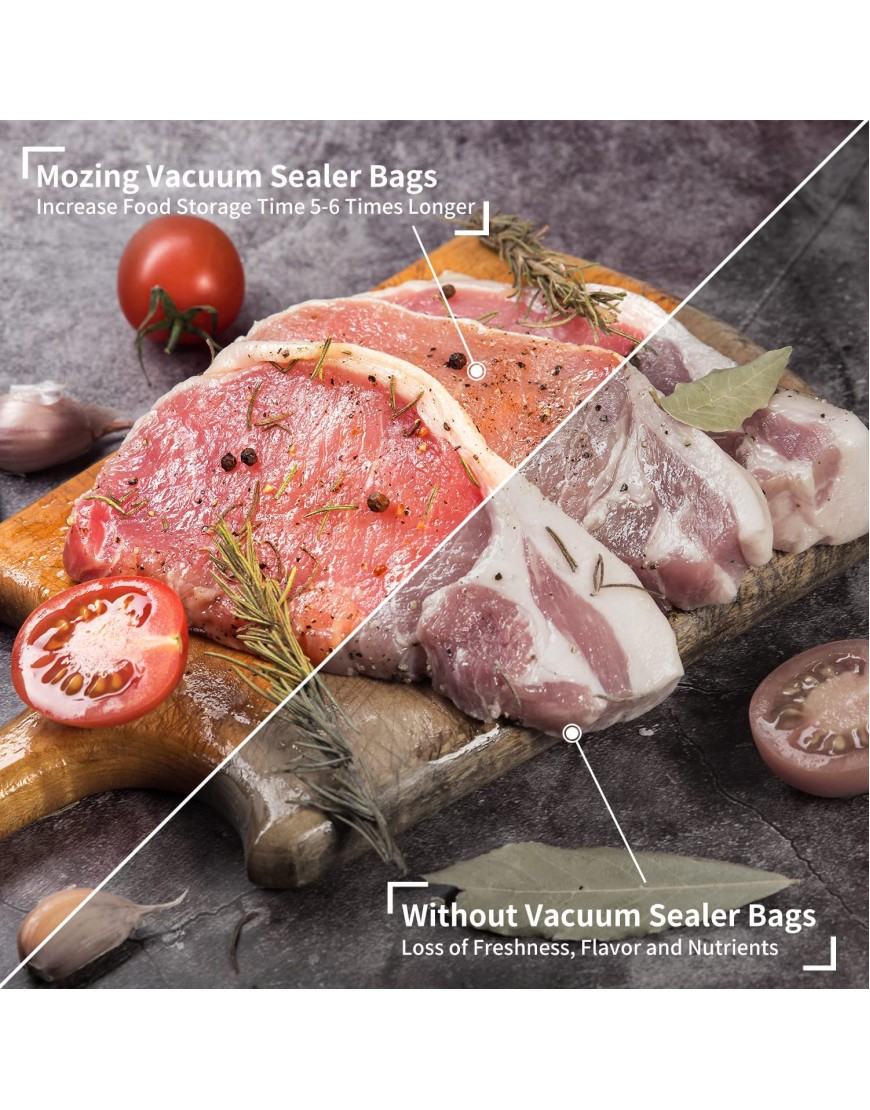 Mozing Vacuum Sealer Bags Commercial Grade Food Seal Bag Rolls Meal Saver Bags for Storage or Sous Vide 5 Pack 1 Roll 5.9 x 11' 1 Roll 6.7 x 11' 1 Roll 7.9 x 11' 1 Roll 9.8 x 11' and 1 Roll 11 x 11' 5 Rolls