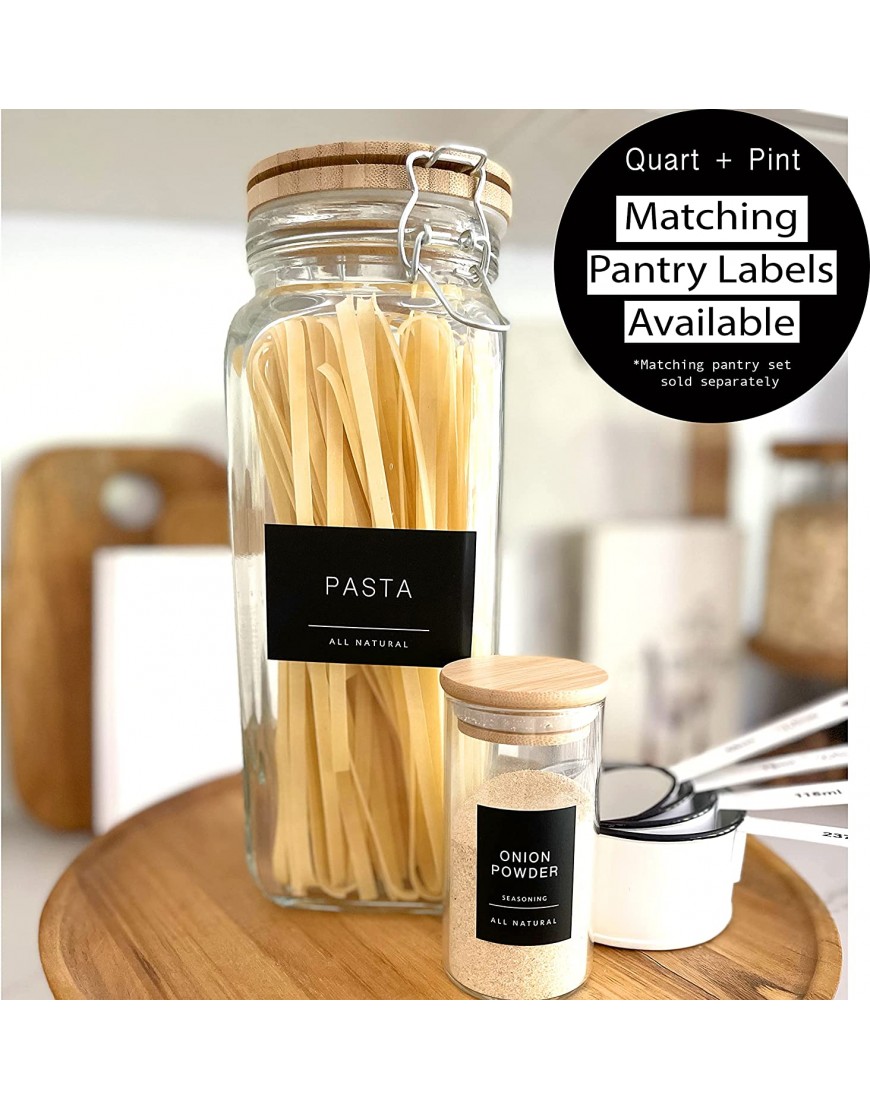 Quart + Pint 160 Spice Jar Labels: Minimalist Matte Black Sticker White Text. Waterproof Stickers. Organization for Jars Bottles Containers Bins. Storage Rack Systems for Kitchen & Pantry Labels.