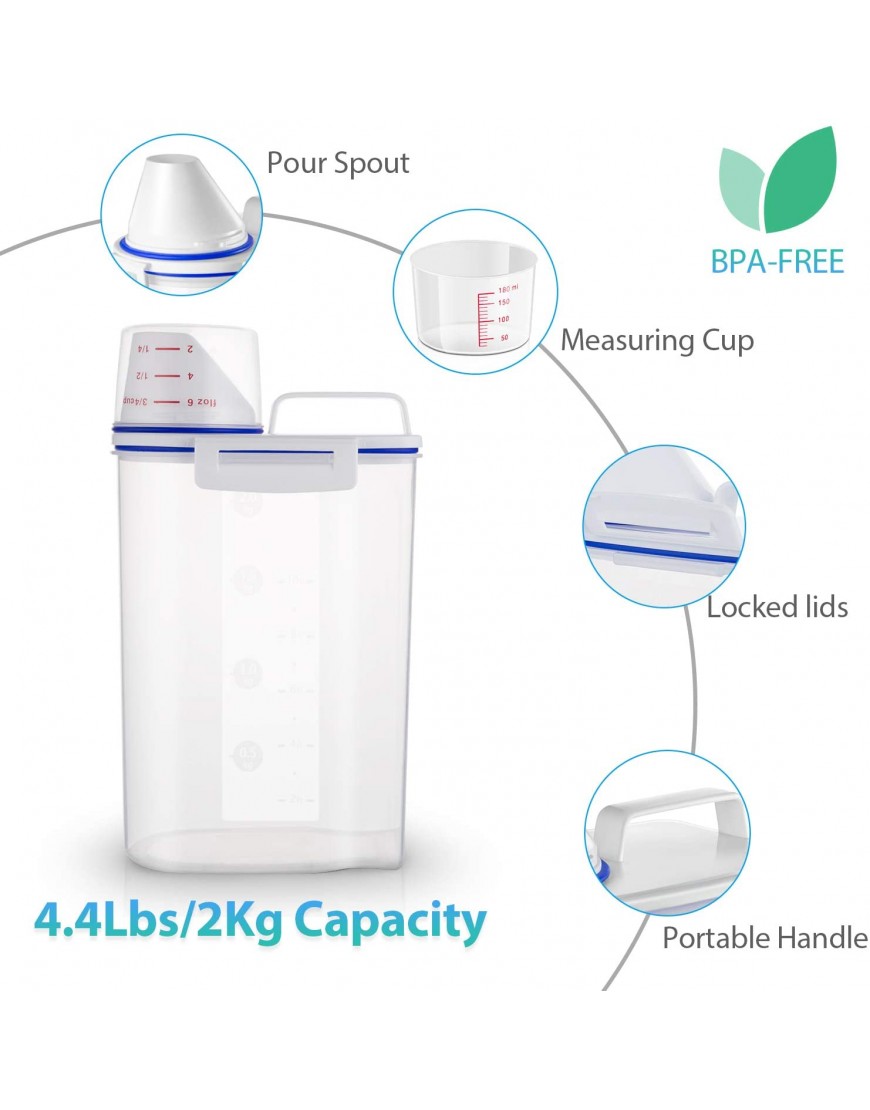Rice Storage Bin Cereal Containers Dispenser with BPA Free Plastic + Airtight Design + Measuring Cup + Pour Spout 2KG Capacities of Rice Perfect for Rice Cooker
