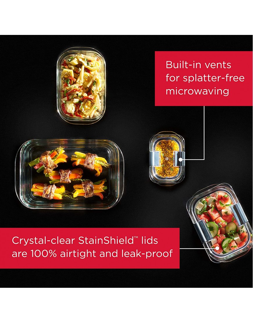Rubbermaid Brilliance Glass Storage Set of 9 Food Containers with Lids 18 Pieces Total Set Assorted Clear