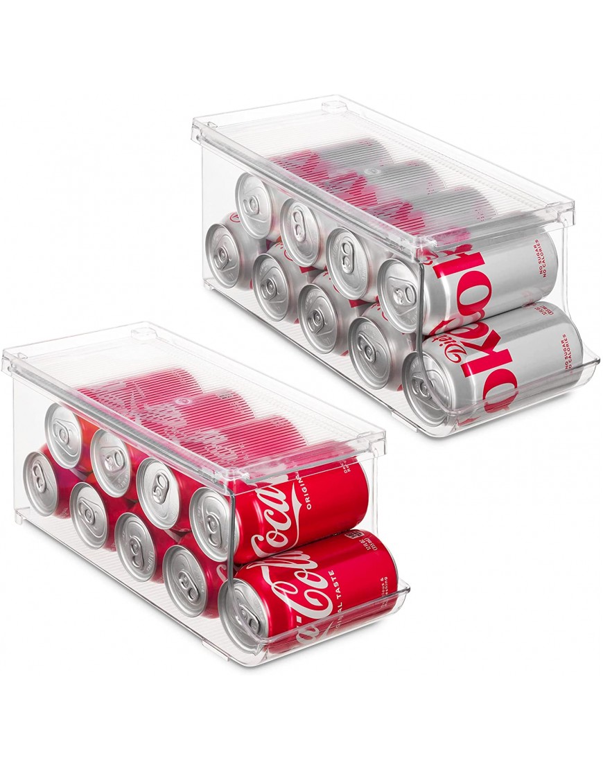 Set of 2 Stackable Refrigerator Organizer Bins Pop Soda Can Dispenser Beverage Holder for Fridge Freezer Kitchen Countertops Cabinets Clear Plastic Canned Food Pantry Storage Rack Holds 9 Cans