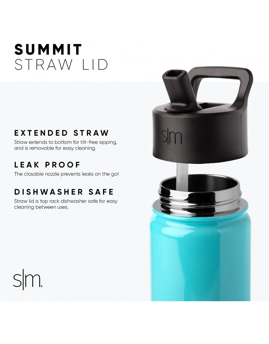 Simple Modern Water Bottle with Straw Lid Vacuum Insulated Stainless Steel Metal Thermos Bottles | Reusable Leak Proof BPA-Free Flask for Gym Travel Sports | Summit Collection | 32oz Midnight Black