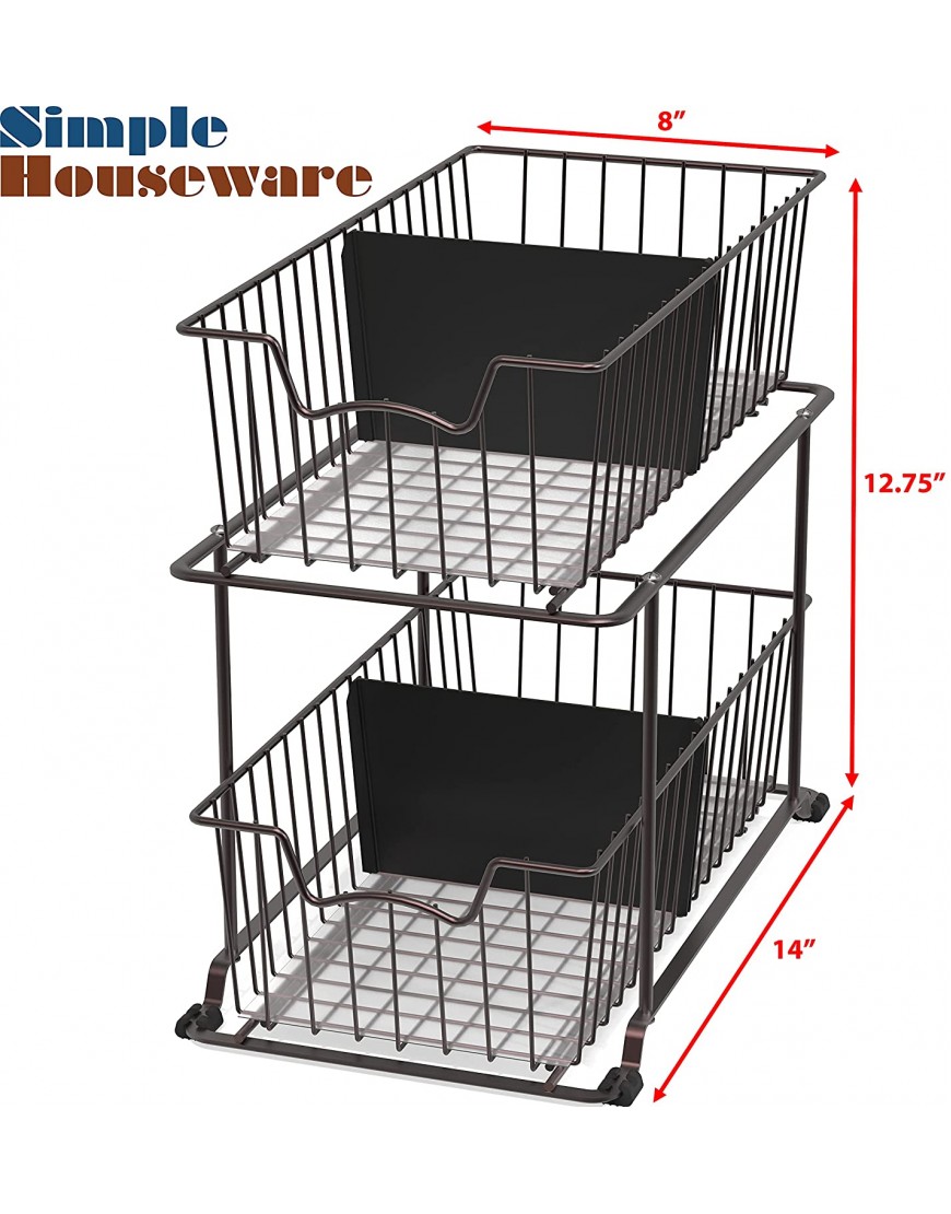 SimpleHouseware 2 Tier Cabinet Wire Basket Drawer Organizer Brown