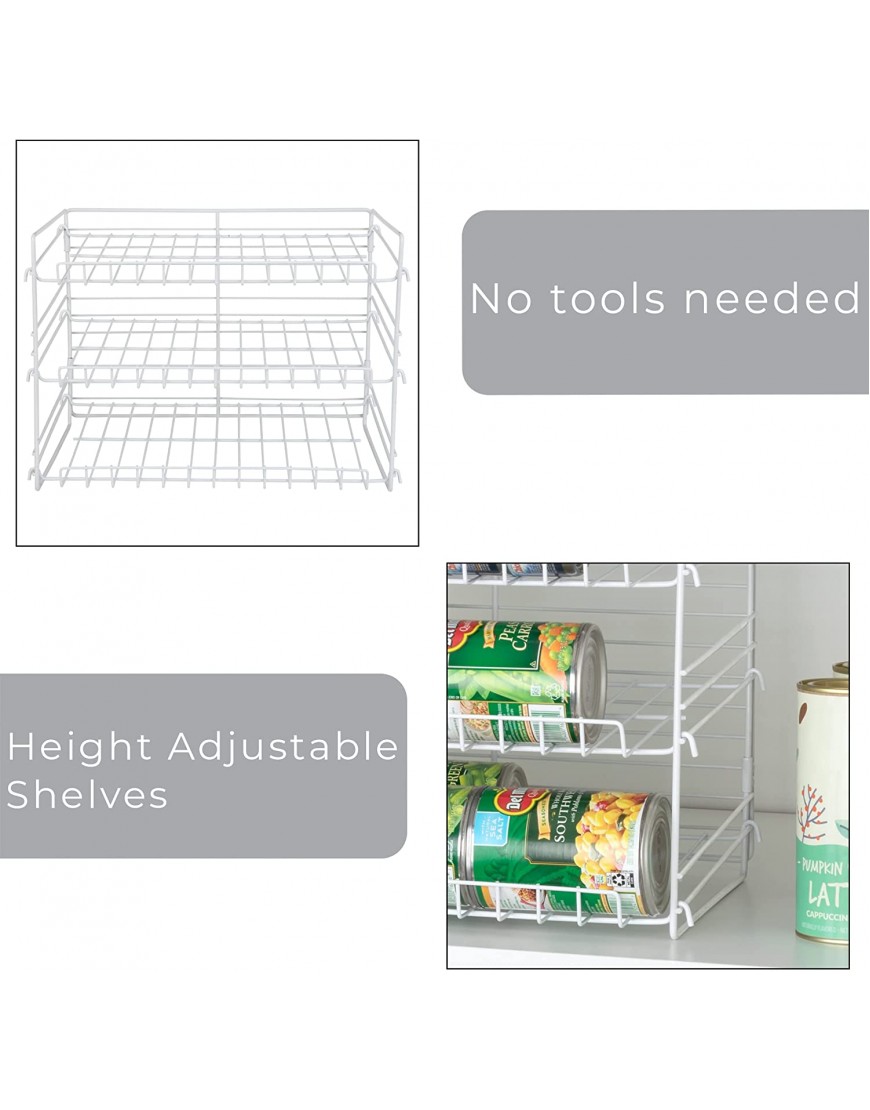 Smart Design 3-Tier Can Rack Organizer Adjustable Steel Metal Wire Pantry Spice Cabinet Under Sink Fridge Storage Organization Kitchen 14.5 x 10.25 Inch [White]